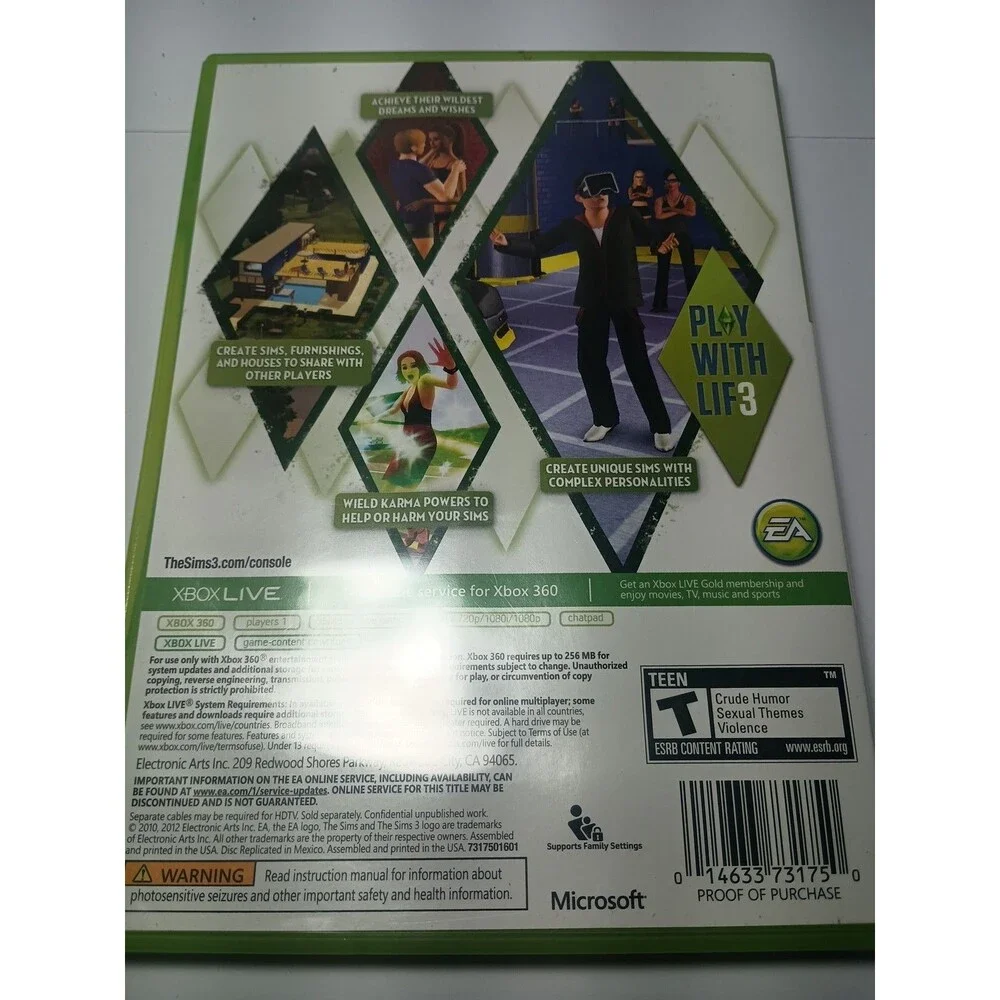 The Sims 3 Platinum Hits Microsoft Xbox 360 Pristine Complete Video Game CIB
